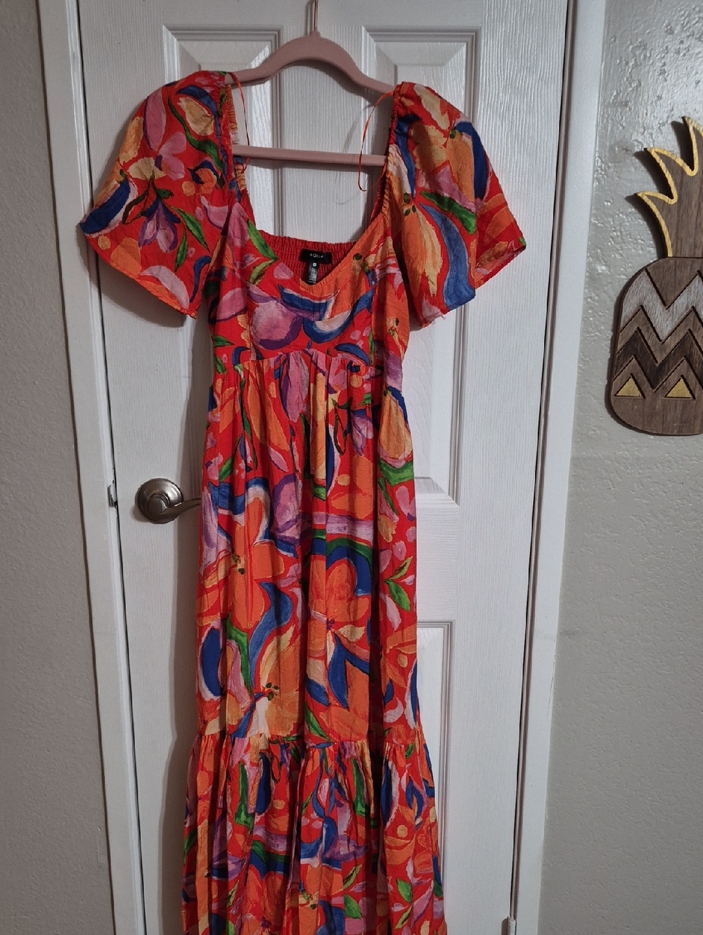 Aqua Orange Multi-Color Floral Maxi Dress